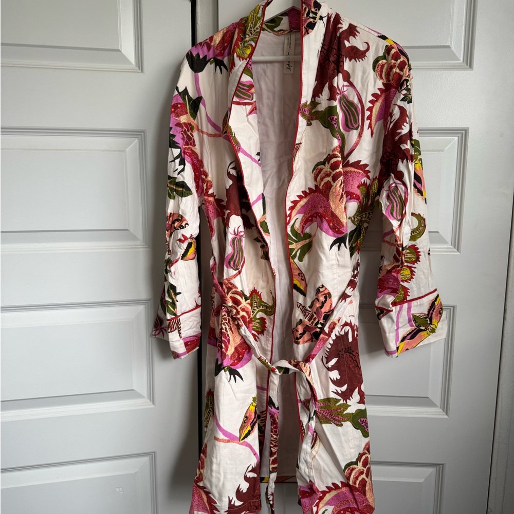 Anthropologie Pink and Brown Floral Robe Intimates